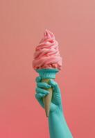 Statue of Liberty holding an ice cream cone instead of the torch. New York, USA summertime background. photo