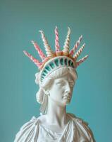Statue of Liberty with soft ice cream cones forming the crown. New York, USA summertime background. photo