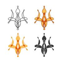 Stylized Ukrainian State Emblem Trident in line, colorful, monochrome styles. vector