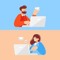 Illustration on the topic of communication via email and messengers in flat style. vector