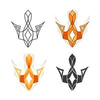 Stylized Ukrainian State Emblem Trident in line, colorful, monochrome styles. vector