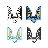 Ancient version of the Ukrainian State Emblem Trident in line, colorful, monochrome styles. vector