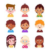 A set of avatars of children of different races and nationalities in a cute cartoon style. vector