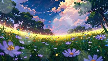 A serene forest scene with glowing flowers. The ethereal light and vibrant colors create a magical, tranquil atmosphere. Perfect for a fantasy or nature-themed setting. video