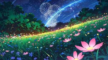 A serene forest scene with glowing flowers. The ethereal light and vibrant colors create a magical, tranquil atmosphere. Perfect for a fantasy or nature-themed setting. video