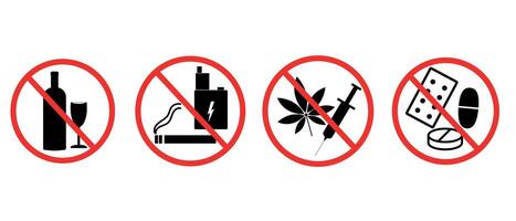 Prohibitory signs. Set of prohibitory signs isolated on white background in red circles. vector