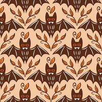Charming Whimsical Bat and Leaf Pattern Design for Autumn Celebrations and Festivities. Seamless pattern for wallpaper, fabric, wrapping, background. vector