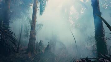 Mysterious Misty Jungle with Tall Palm Trees and Dense Foliage video