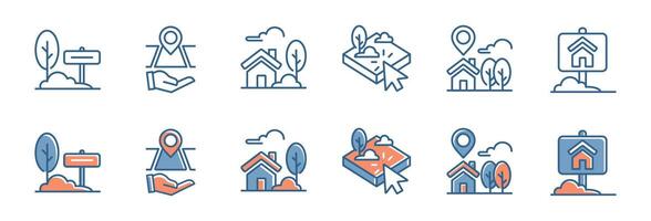 asset property sale icon set house and land real estate market location illustration for web and app vector