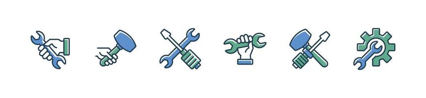 set of construction builder tools icon engineer repair mechanical equipment symbol illustration for web and app vector