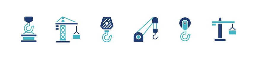 crane icons set heavy lifting machine crane hook engineering industry illustration for web and app design vector
