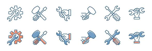 construction builder tools equipment icon set engineer repair instrument illustration for web and app vector