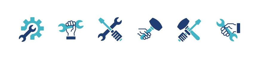 construction builder tools equipment icon set engineer repair mechanic instrument illustration for web and app vector