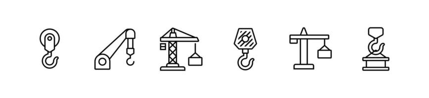 crane hook icons set heavy lifting machine crane engineering industry outline illustration design vector