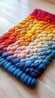 Vibrant Knitted Textured Background with Multicolored Yarn Patterns photo