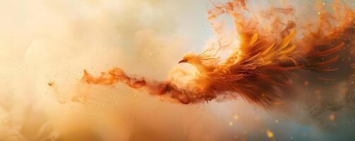 A bird is flying through a blurry, colorful background by image photo