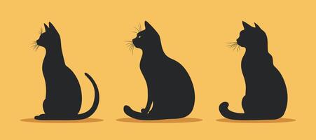Set of illustration of sitting cat silhouette on light background vector