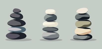 Set of illustration of stacked pebbles, symbolizing balance and tranquility vector
