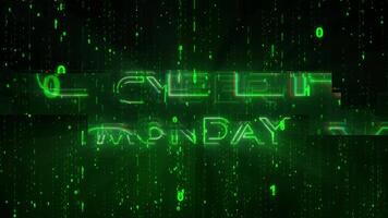 Green Matrix effect Cyber Monday animation with glitch effect and epic Cyber Deals on black friday deals or cyber monday with cyber deals and light rays for advertising green matrix background video