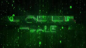 Green Matrix effect Cyber Sale animation with glitch effect and epic Cyber Deals on black friday deals or cyber monday with cyber deals and light rays for advertising green matrix background black wee video
