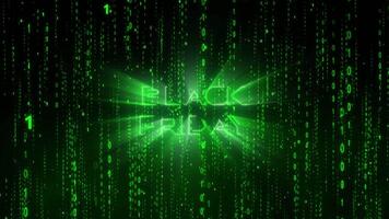 Green Matrix effect Black Friday animation for mega sales and epic Cyber Deals on black friday deals or cyber monday with cyber deals and light rays for advertising green matrix background black week video