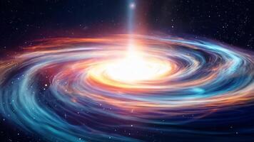 Spiral galaxy is slowly rotating in the darkness of deep space video