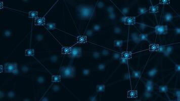 Blockchain network concept.Isometric digital blocks square code big data connection with Distributed ledger technology , Cryptocurrency finance bitcoin business.Seamless loop. 4k video