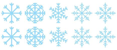 Set of snowflake designs with flat and round edges, winter graphic elements vector