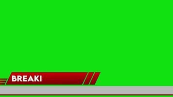 4k animação do moderno cabo televisão notícia transmissão com quebra notícia com mais baixo terceiro em uma verde tela fundo Incluindo em branco texto caixa e desatado looping dentro vermelho. video