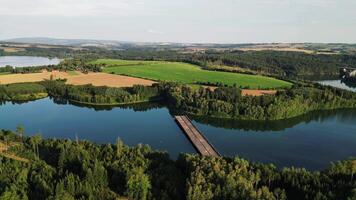 Aerial orbiting view of unfinished highway bridge in Czechia in August 2024 video