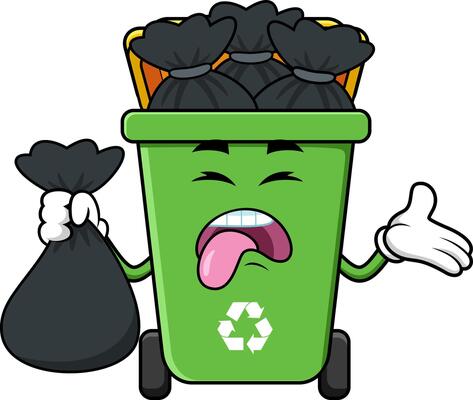 Green Recycle Trash Bin Cartoon Character Full With Garbage