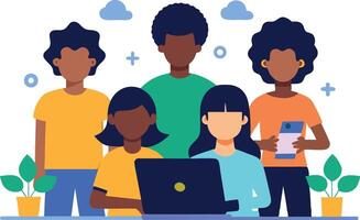 art and illustration of a group of people working together. vector