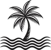 Palm tree with waves silhouette image. vector
