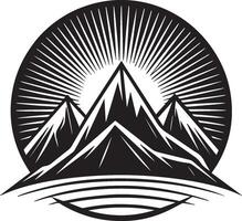 A silhouette image of a mountain and sun, best for logo design and t shirt design. vector