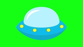 UFO Spaceship Cartoon Illustration Floating Animation on Green Background video