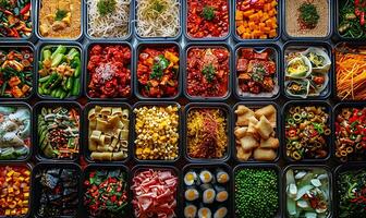 Feast from Above Vibrant Containers Overflowing with Delightful Cuisine photo