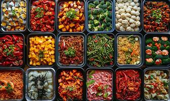 Feast from Above Vibrant Containers Overflowing with Delightful Cuisine photo