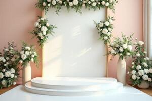 White Floral Decor with Circular Platform photo