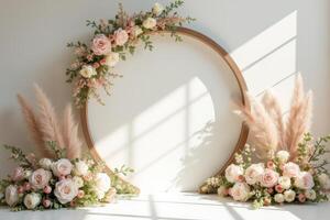 Floral Decor with Wooden Circle and Pampas Grass photo