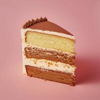 A Slice of Layered Cake with Chocolate Frosting photo