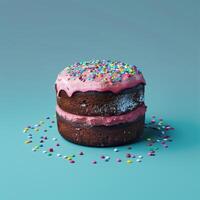 A Two-Layered Chocolate Cake With Pink Frosting and Sprinkles photo