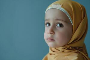 Young Girl Wearing a Yellow Hijab Looking to the Side photo