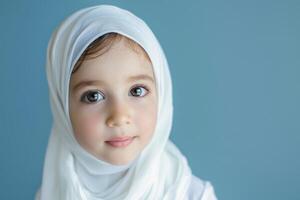 Young Girl in a White Hijab Looking at the Camera photo