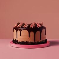 Chocolate Cake with Pink Swirls and Chocolate Drizzle photo