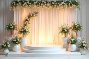 White Floral Decorated Stage with a Circular Platform photo