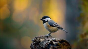 A Small Bird Perched on a Dead Branch with Blurry Background photo