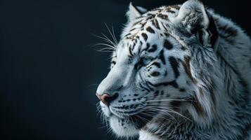 Close-up Profile of a White Tiger with Blue Eyes photo
