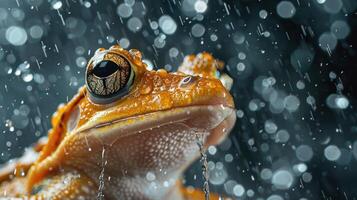 Close-up of a Frog's Eye in the Rain photo