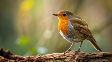 European Robin Perched on a Branch with a Blurred Background photo