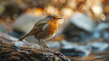A European Robin Perched on a Branch with a Blurry Background photo